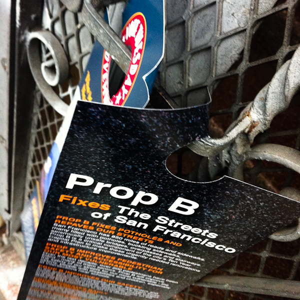 Proposition B signs on a door in San Francisco