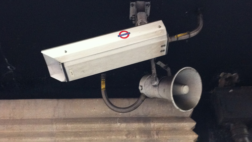 Camera and Speaker near the entrance to Holborn tube station, London